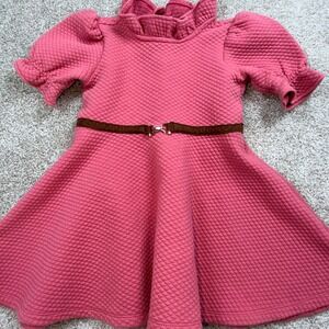 Janie and Jack Pink Quilted Ruffle Mock Neck Puff Sleeve Belted Dress 2T